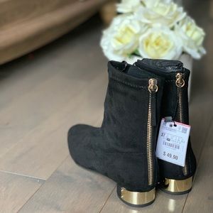 Zara Suede Gold Heel Booties